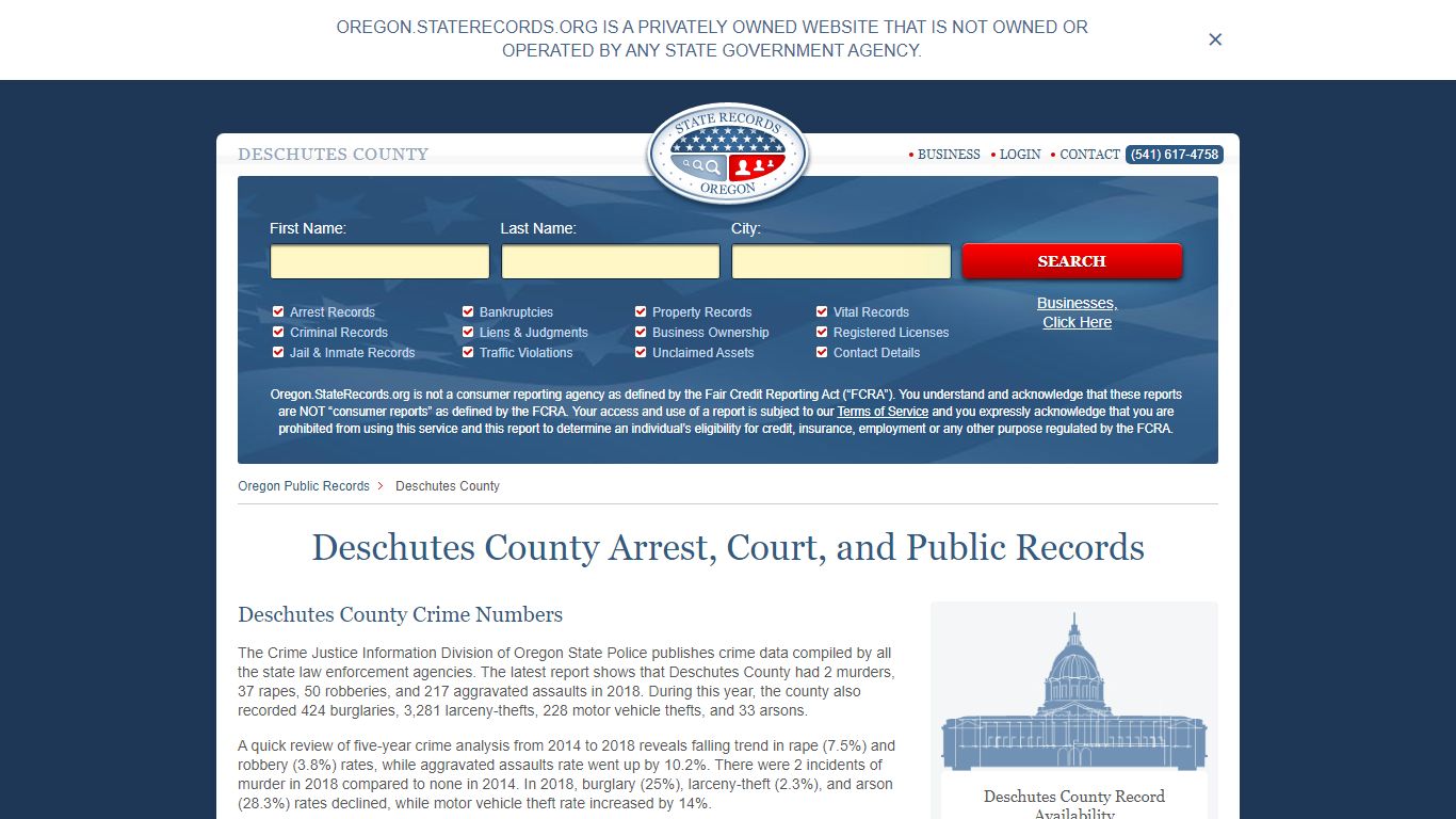 Deschutes County Arrest, Court, and Public Records